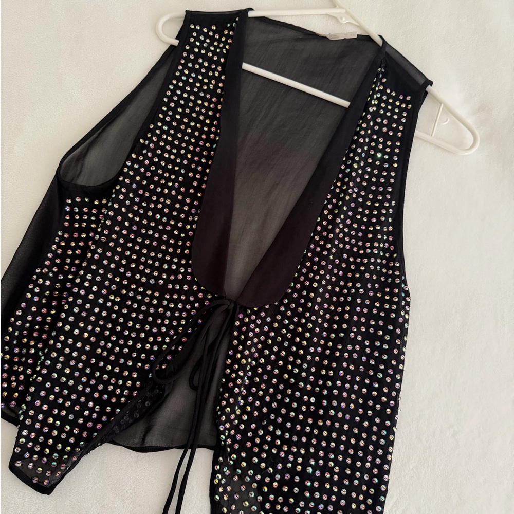 Free People Black Rhinestone Embellished Blouse